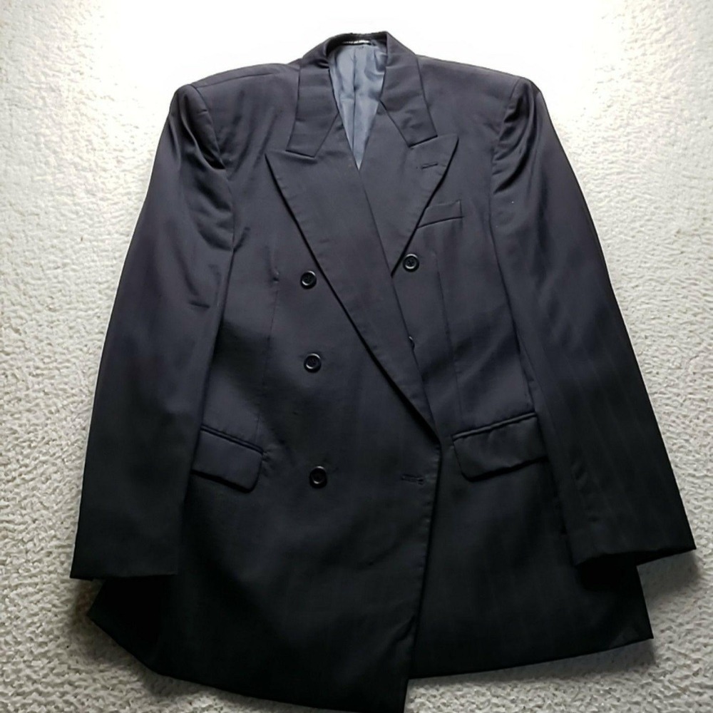 Vito Rufolo Suit Jacket Blazer Mens 42R Blue Stripe Wool Double Breasted Italy